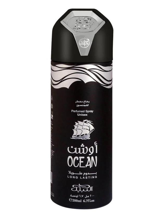 Nabeel | Nabeel Ocean Unisex Body Spray - 200ml | Black and Silver Can Body Spray | Mandarin - Pink Pepper - Lemon Body Care Daily Fragrance Gentle