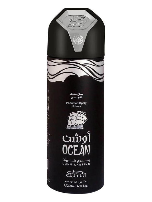 Nabeel | Nabeel Ocean Unisex Body Spray - 200ml | Black and Silver Can Body Spray | Mandarin - Pink Pepper - Lemon Body Care Daily Fragrance Gentle